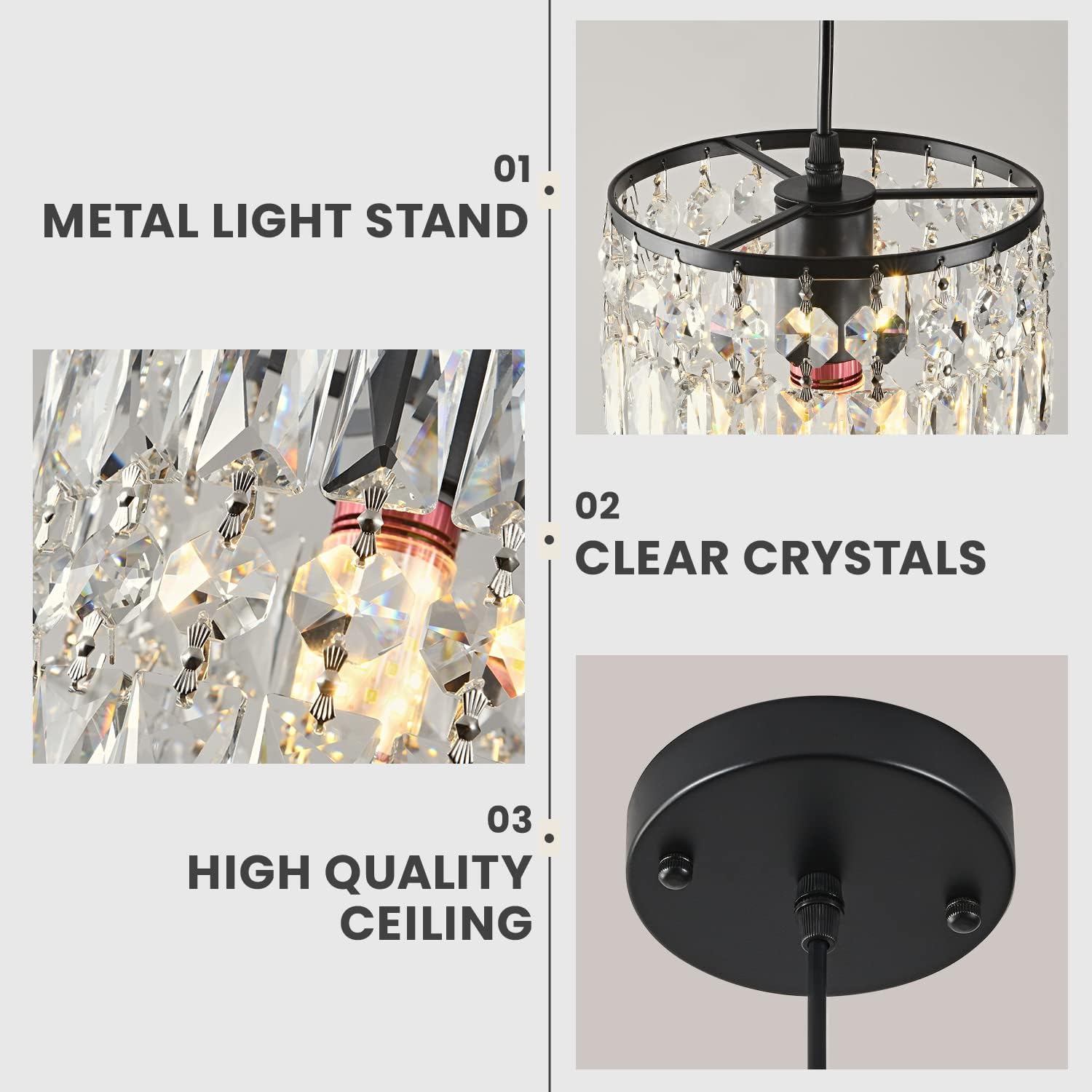Modern K9 Crystal Chandeliers for Dining Room Black Pendant Light Fixtures Unique Kitchen Island Lighting Height Adjustable Ceiling Light for Bedroom Living Room Compatible with E26 Bulb (2-Pack)