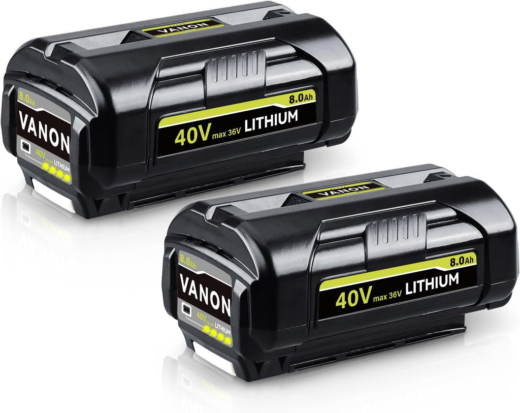 VANON OP4040 8.0Ah 40V Lithium-Ion Battery Compatible with Ryobi 40V Tools Replacement for OP4015 OP4026 OP40201 OP40261 OP4030 OP40401 OP4050 OP40501 RY40200 with LED Indicator 2-Pack