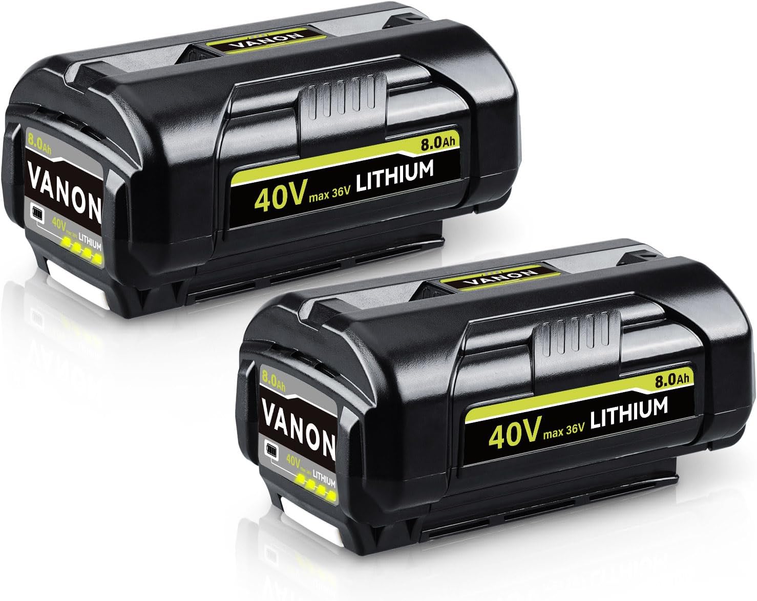 VANON OP4040 8.0Ah 40V Lithium-Ion Battery Compatible with Ryobi 40V Tools Replacement for OP4015 OP4026 OP40201 OP40261 OP4030 OP40401 OP4050 OP40501 RY40200 with LED Indicator 2-Pack