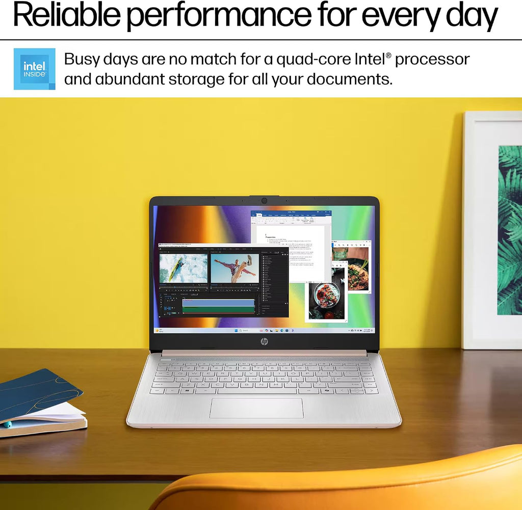 HP 14' Laptop 2025 Business Student Slim Computer, Lifetime MS Office, Copilot AI, Quad-Core Intel CPU, 16GB RAM, 628GB Storage (128GB UFS+500GB Ext), MarxsolAccessory, Wi-Fi 6, Win 11 Pro, Rose Gold