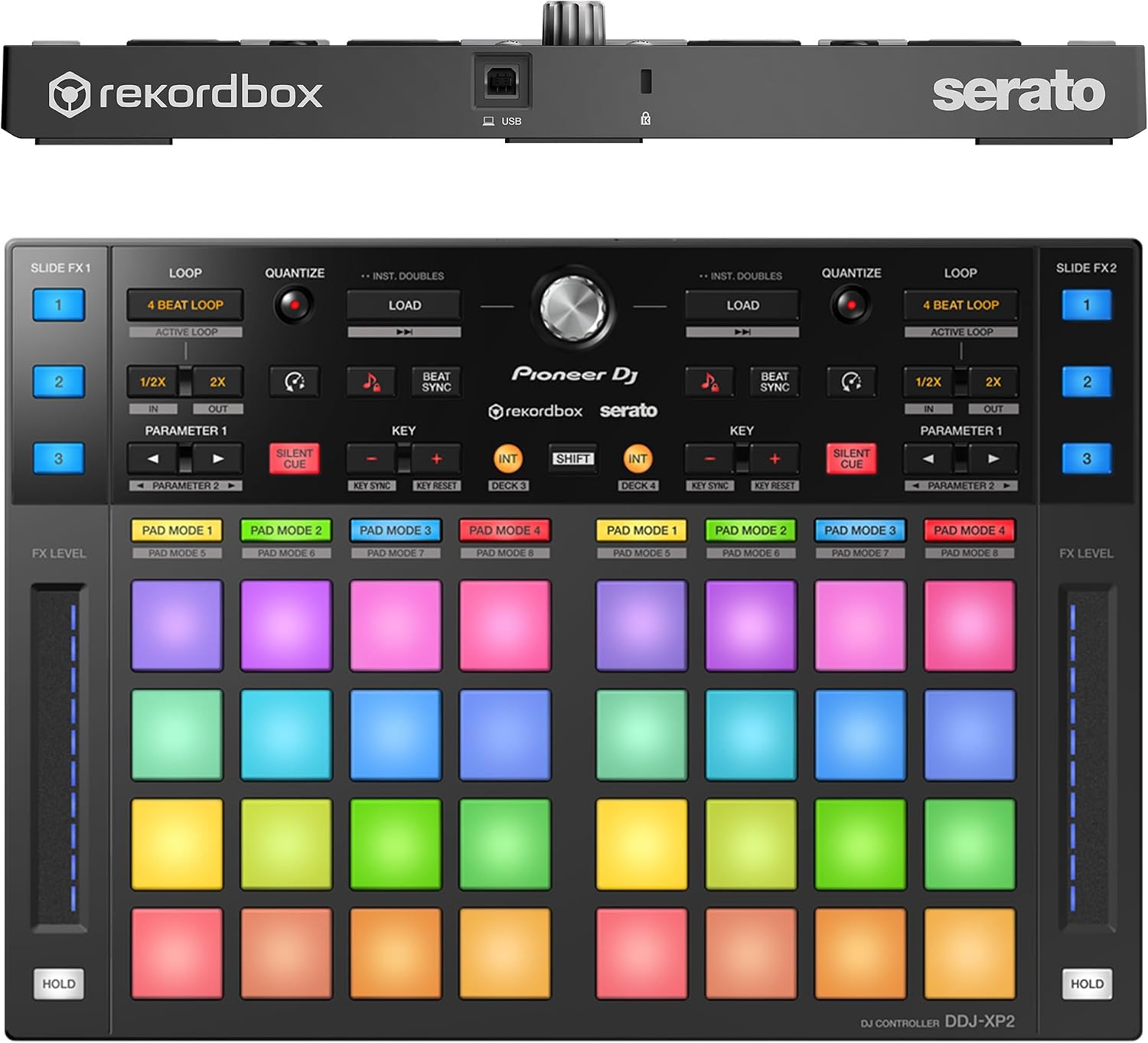 Pioneer DJ DDJ-XP2 Sub-Controller for Rekordbox & Serato DJ Pro Bundle with Laptop Stand, Headphones, and Austin Bazaar Polishing Cloth