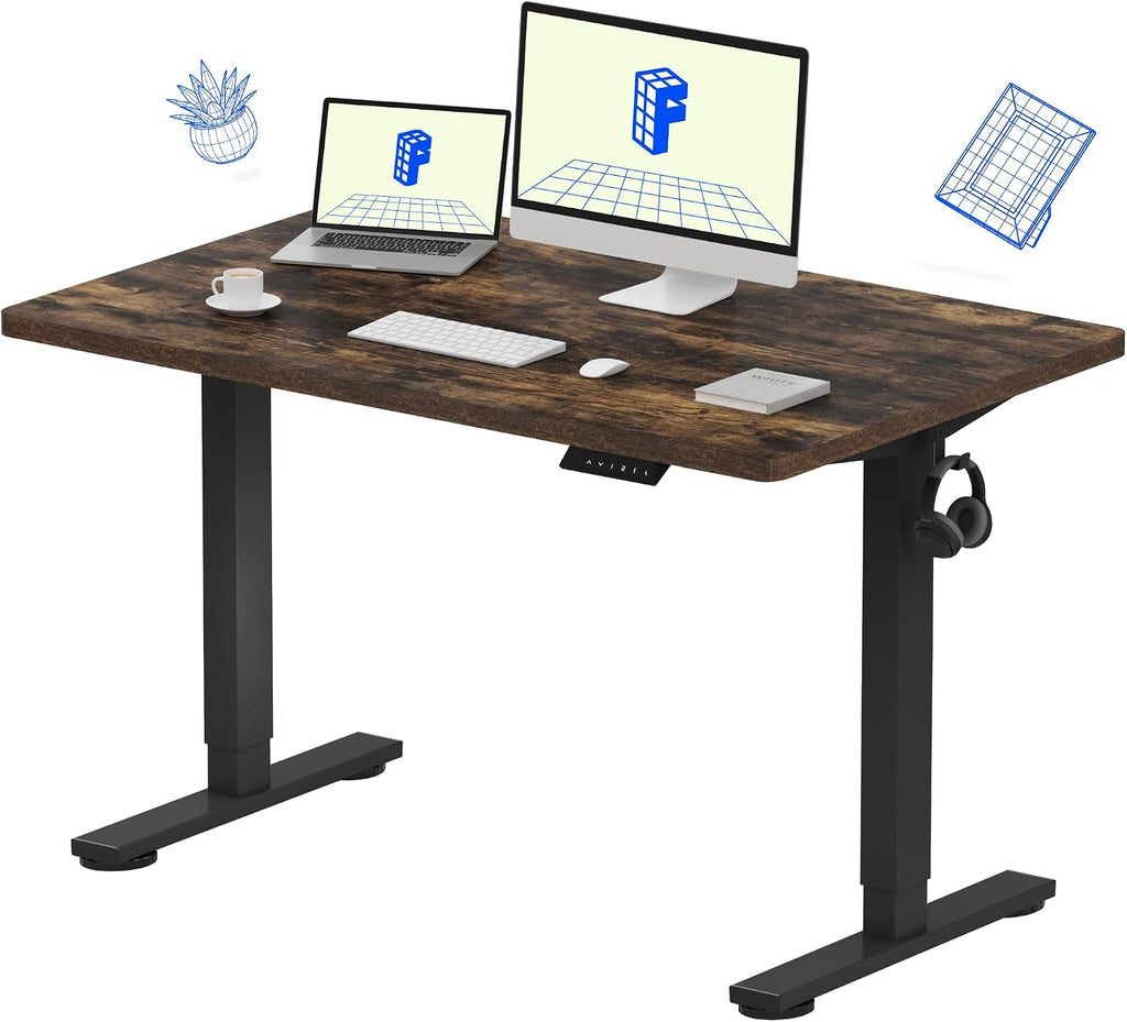 FLEXISPOT EN1 One-Piece Standing Desk, Electric Adjustable with 4 Memory Presets, 176 LBS Capacity, Stable & Quiet, Seamless Desktop for Home Office & Dual Monitors, 48'x30' Rustic Brown
