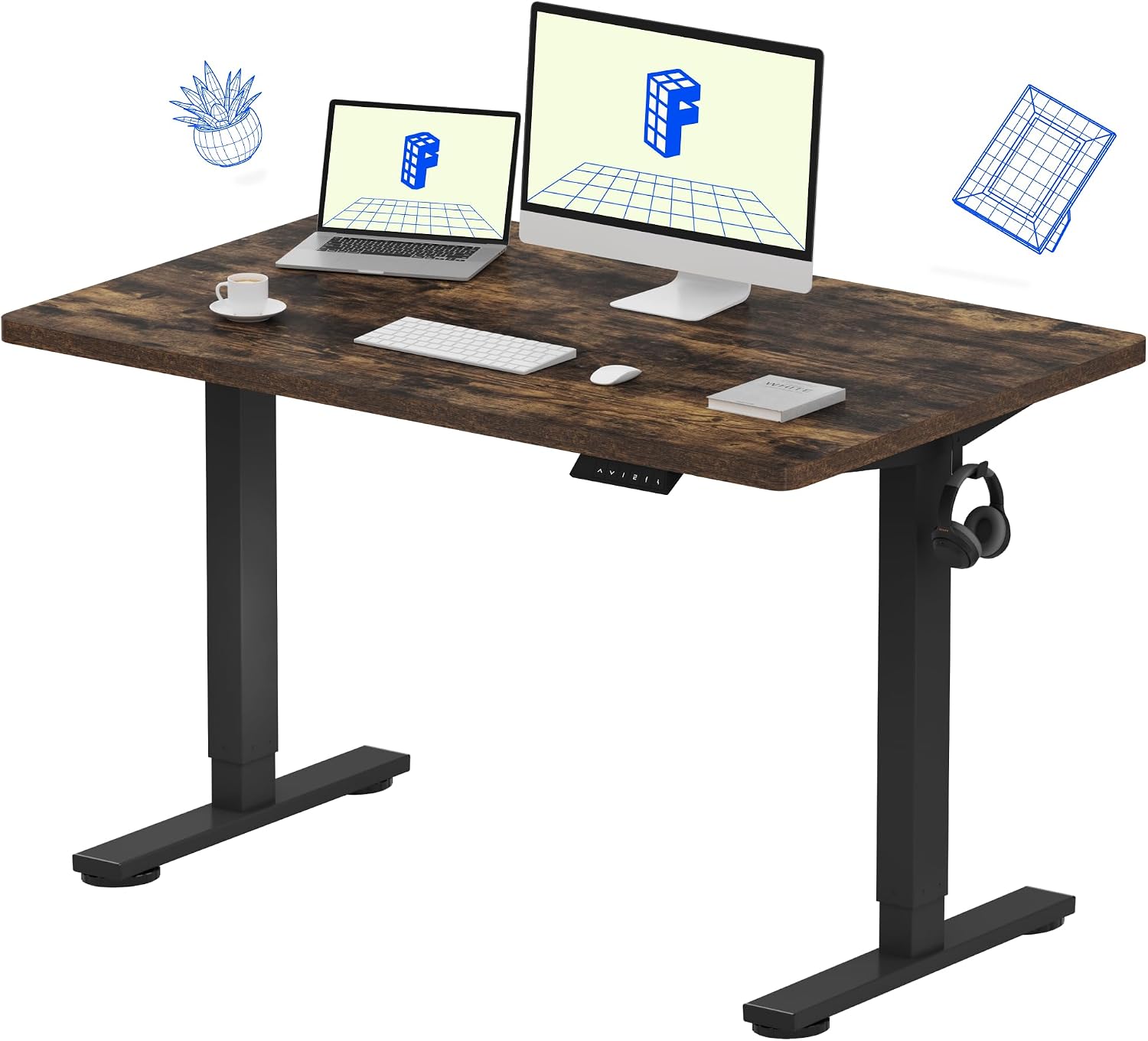 FLEXISPOT EN1 One-Piece Standing Desk, Electric Adjustable with 4 Memory Presets, 176 LBS Capacity, Stable & Quiet, Seamless Desktop for Home Office & Dual Monitors, 48'x30' Rustic Brown