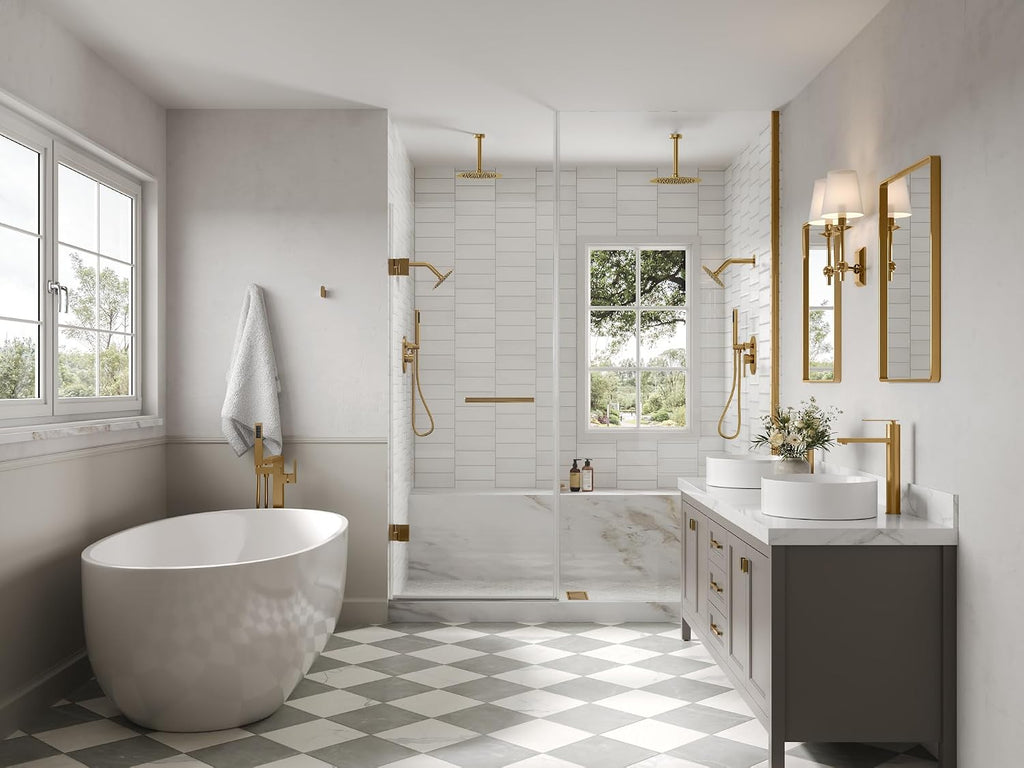 Ceiling Mount 10' High-Pressure Rainfall Shower Faucet, Dual Rainfall Shower Head System with Valve (Brushed Gold)