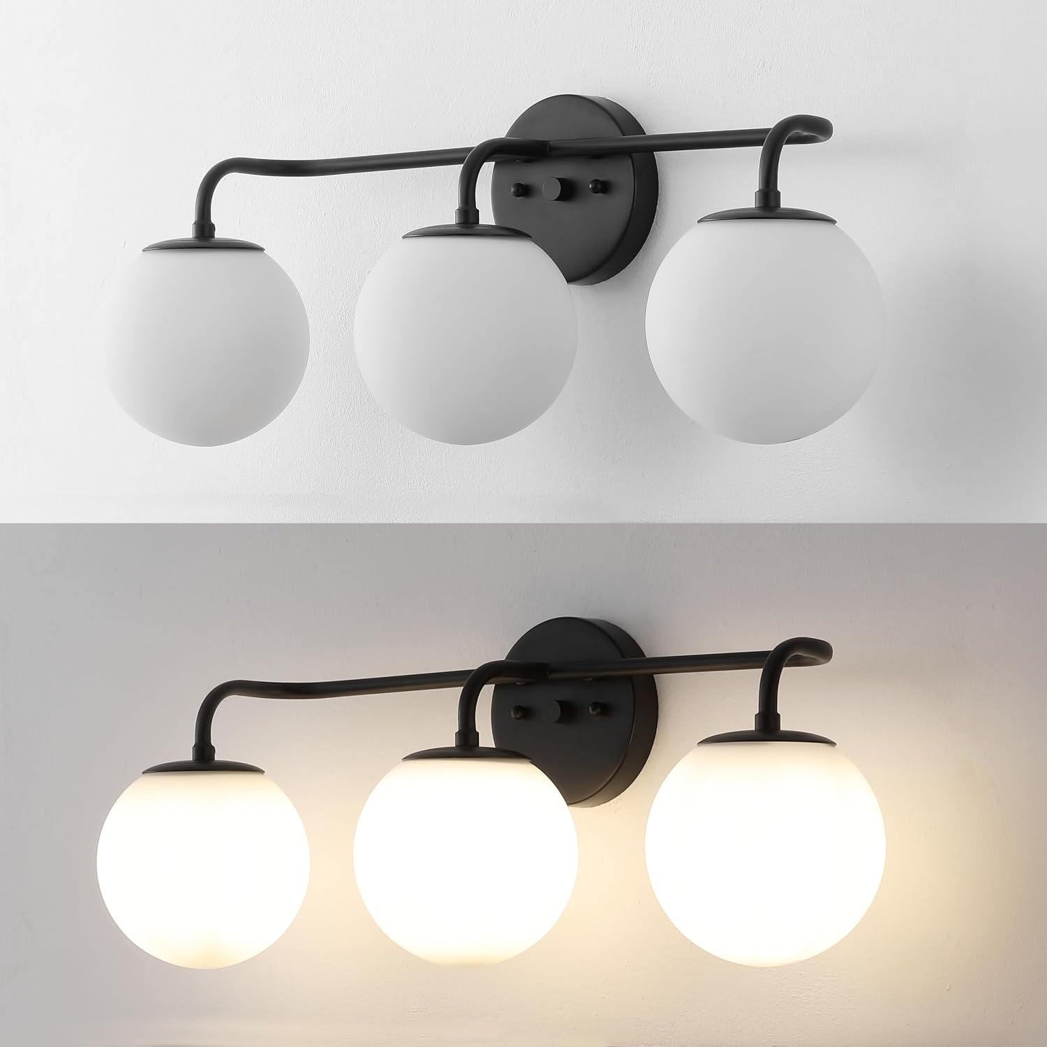JONATHAN Y 25' Black Modern Globe Wall Sconce Vanity Light for Bathroom, White Frosted Glass Shade, Midcentury Parisian Bistro Wall Lamp, LED Bulb Included (JYL3536B)