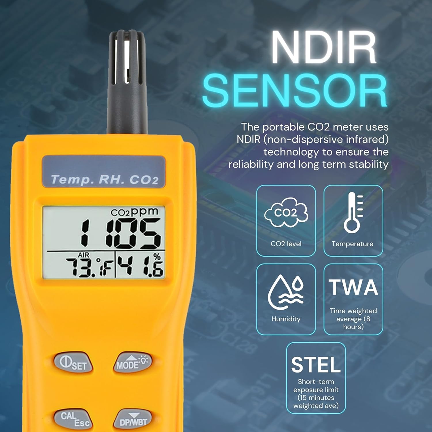 Portable CO2 Meter Handheld CO2 Detector Monitor 0~9999ppm, Carbon Dioxide Meter with Alarm Function, Temperature & Humidity Meter NDIR Sensor Air Quality Monitor for Home Trip Classroom and Office