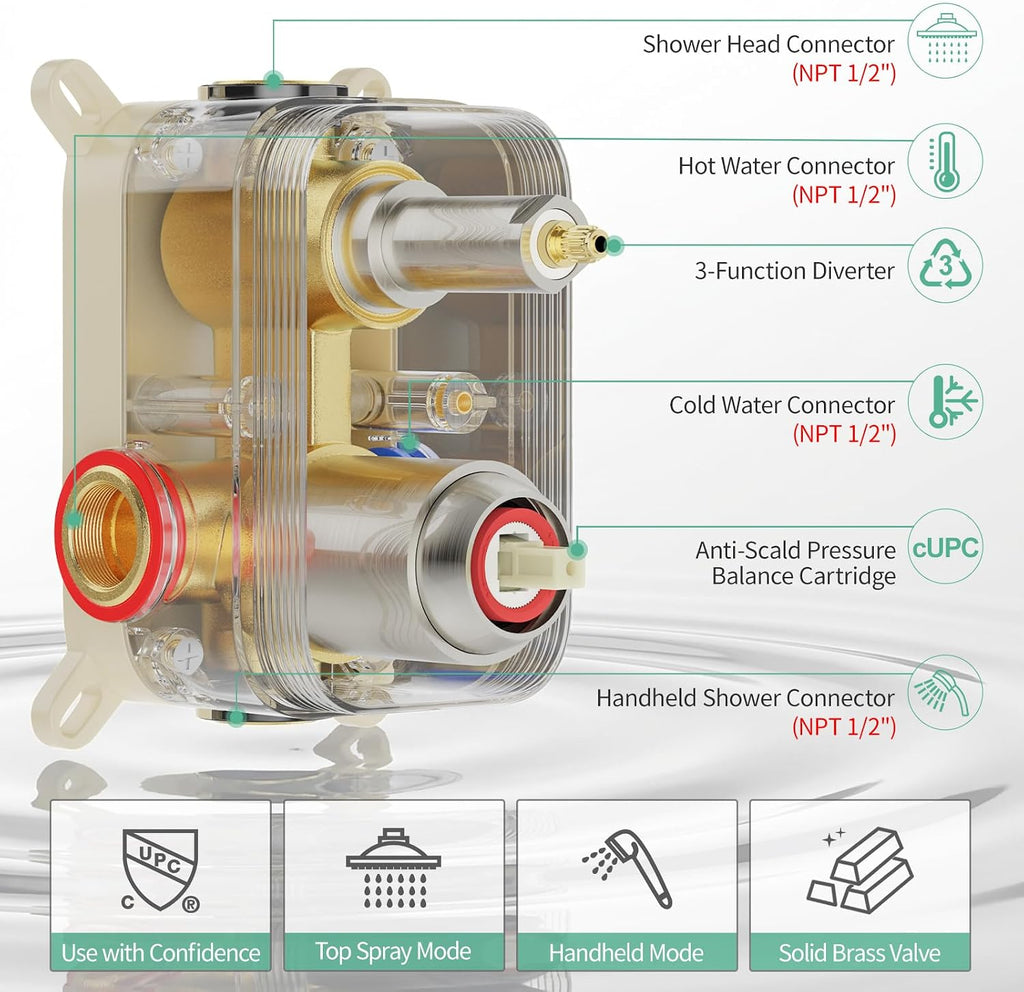 SR SUN RISE 16 Inches Brushed Nickel Shower System Bathroom Luxury Rain Mixer Shower Combo Set Ceiling Mounted Rainfall Shower Head Faucet (Contain Shower Faucet Rough-In Valve Body and Trim)