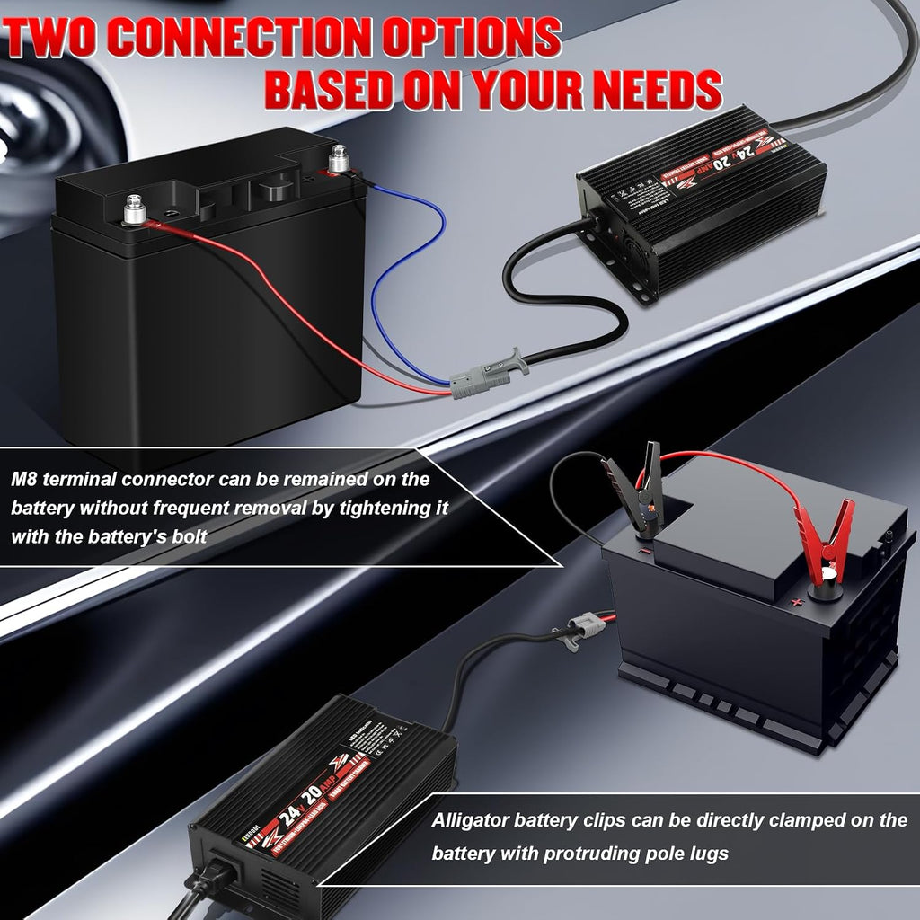 24V Battery Charger,20A Forklift Charger for LiFePO4/Lithium/Lead Acid Battery, Smart AC-DC Charger with Anderson Connector, for ATVs,Golf Carts, Boats, Scissor Lift, Floor Scrubbers, Motorcycles
