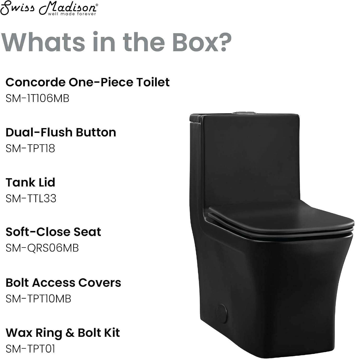 Concorde One-Piece 12' Rough-in 1.1/1.6 GPF Dual Top Flush Square Toilet in Matte Black