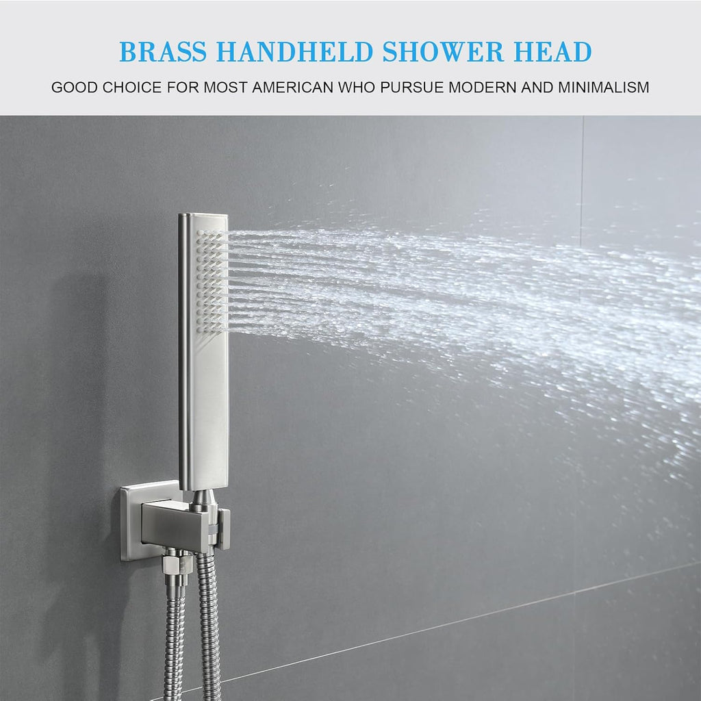 Shower Faucet Set, Brushed Nickel Shower System with Rain Shower and Handheld Bathroom Rainfall Ceiling 12 Inch Shower Set with Valve