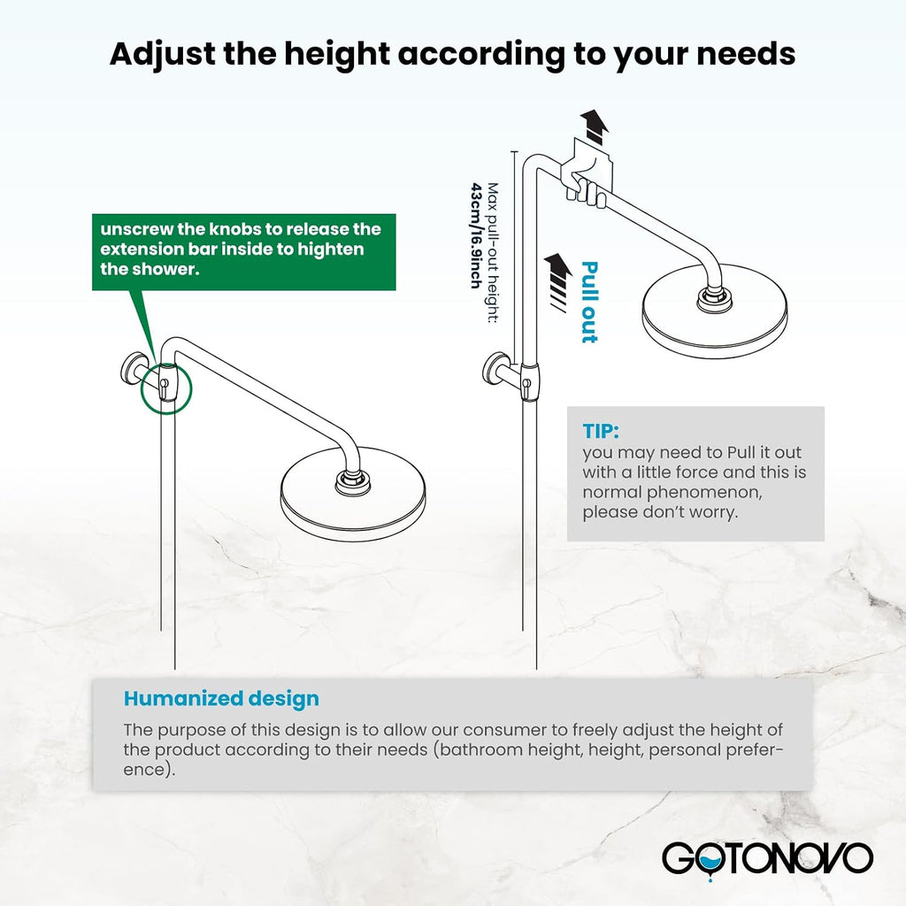 gotonovo Exposed Shower Faucet Set with Shower Shelf 8 inch Rainfall Shower Head with Handheld Sprayer Double Cross Handles Shower System Dual Functions Wall Mounted Antique Brass