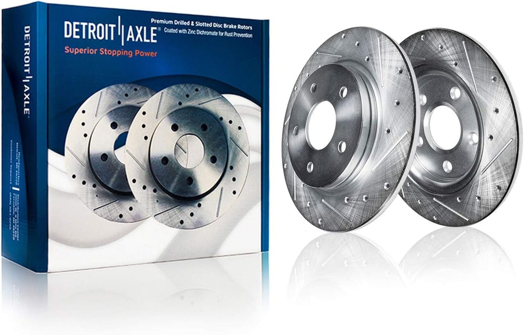 Detroit Axle - Brake Kit for 2001-2005 Mitsubishi Eclipse Chrysler Sebring Dodge Stratus Drilled & Slotted Brake Rotors and Ceramic Brakes Pads Replacement: 10.87' Front and 10.31' Rear Rotors