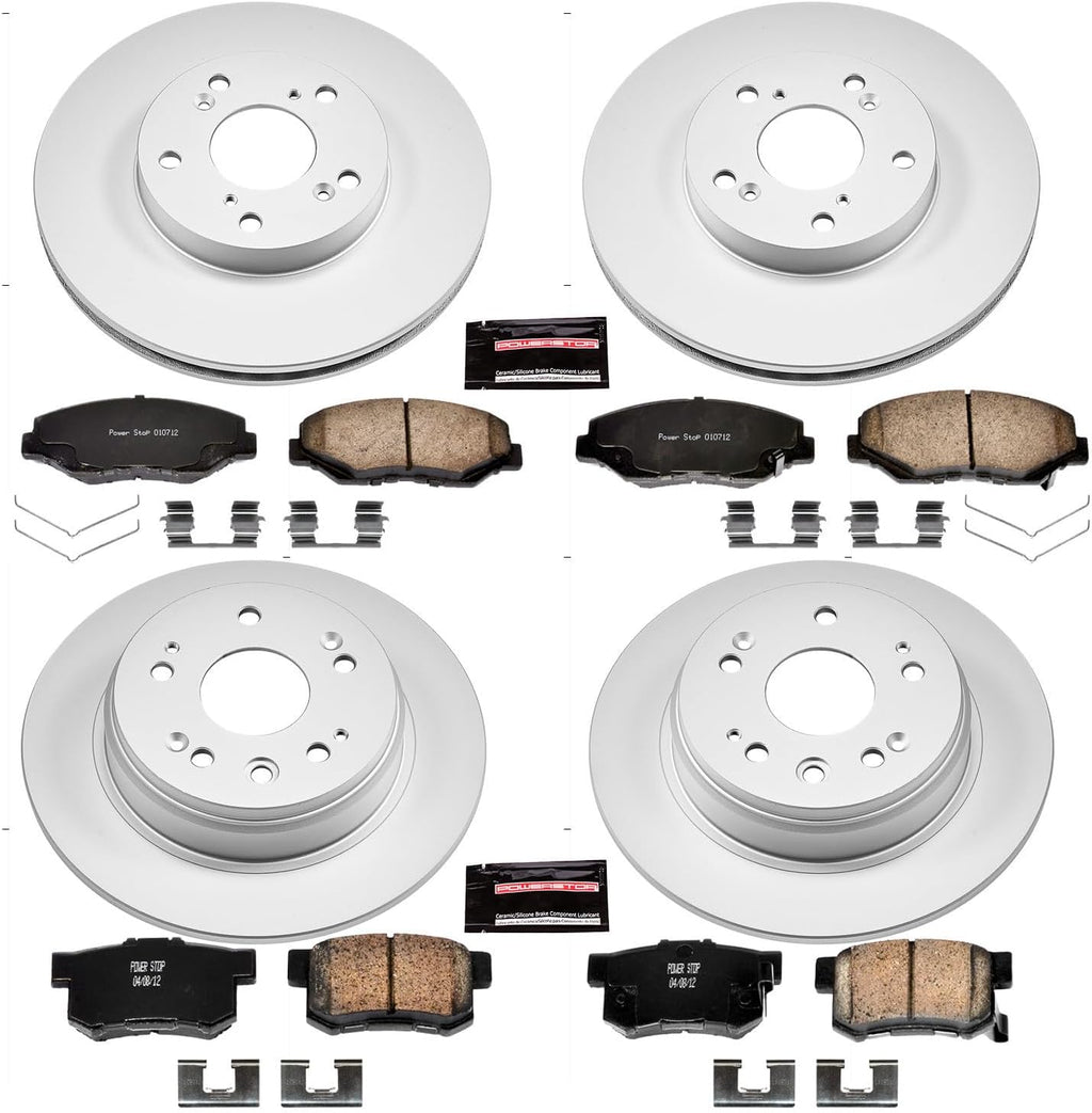 PowerStop Front and Rear Brake Kit for Honda CR-V 2002-04 - Fully-Coated Disc Rotors with Z17 Ceramic Brake Pads Replacement, CRK6171