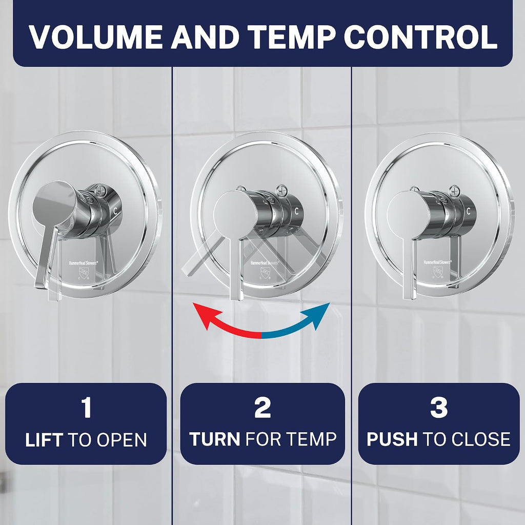HammerHead Showers Solid Metal Single-Handle Trim Kit with Rough-In Shower Valve, Volume and Temperature Control, Pressure Balance, Chrome
