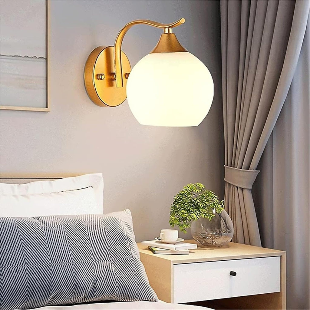 Indoor Globe Wall Lamp with Grilled Paint Wrought Iron Body, Spherical Shape Lampshade Nordic Minimalist Wall Sconce Lighting Fixture for Corridor, Entrance, Bathroom, Modern Indoor Wall Lamps and Sco