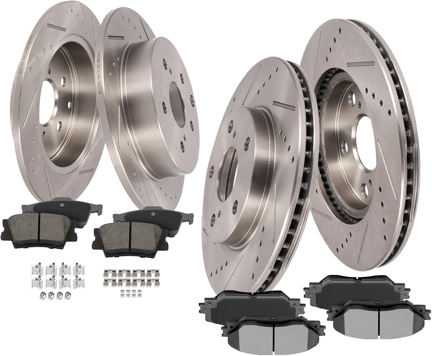 SCITOO Brake Kits For Lexus For HS250h 2010-2012,For Toyota For RAV4 2006-2018 Front Rear Drilled & Slotted Disc Brakes Rotors and Ceramic Brakes Pads Replacement:31440;31443;D1210-8330;D1212-9312