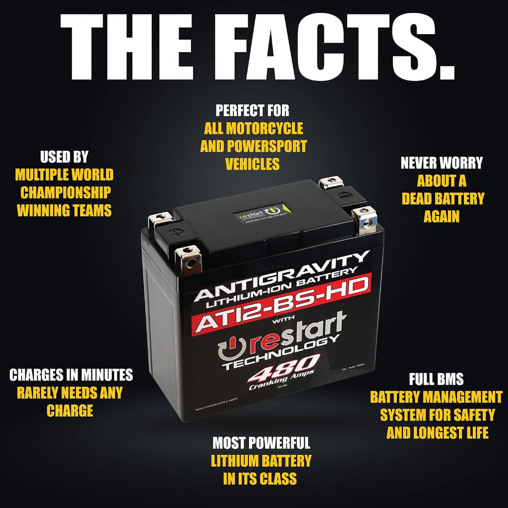 Antigravity AT12-BS-HD Heavy Duty Lithium Motorcycle and Powersport Battery with Built-In Jump Starting 12V 8Ah, ATV, Quad UTV, Scooter, Lawn Mower, Generator Battery - Ducati, Yamaha, Kawasaki