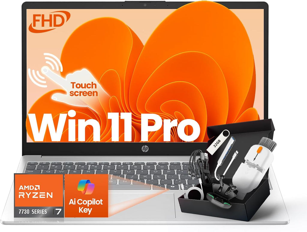 HP 2025 Updated 15.6 inch Touchscreen Business laptops, Powerful AMD Ryzen 7 7730U (8 cores), Copilot Key, Wi-Fi 6, Numeric Keyboard, Windows 11 Pro, SXK Accessories (64GB RAM, 2TB SSD)