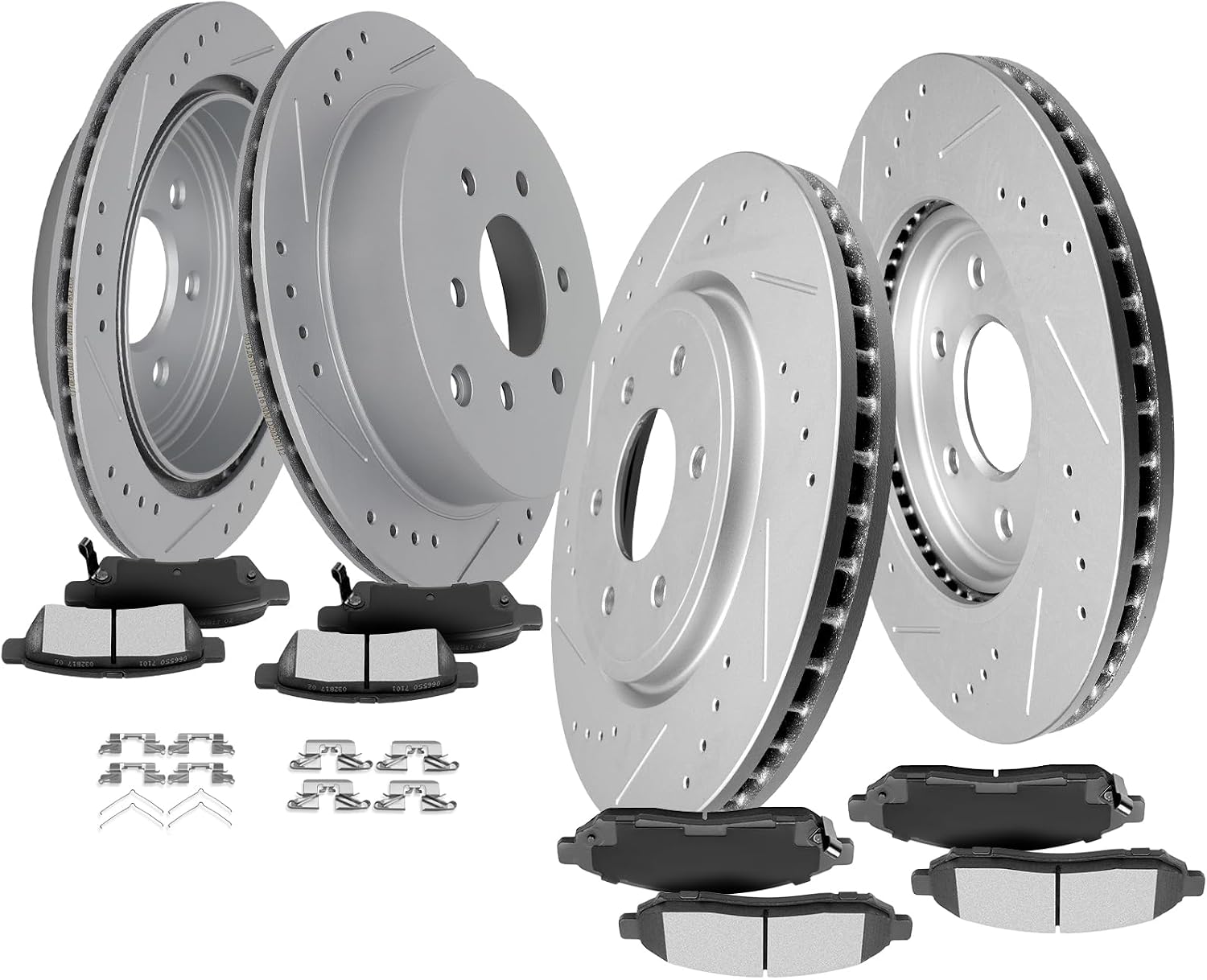 SCITOO Brake Kits, 4pcs Drilled Slotted Brake Rotors and 8pcs Ceramic Disc Brake Pads Set fit 05-16 for Nissan Frontier,05 08-15 for Nissan Xterra,09-12 for Suzuki Equator,Front and Rear