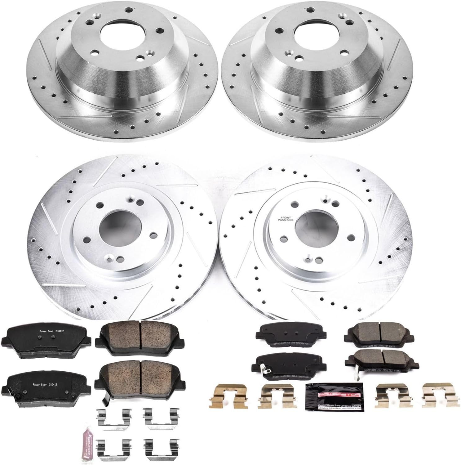 PowerStop Front and Rear Brake Kit for Hyundai Santa Fe Sport 2013-18 | Kia Sorento 2014-15 - Drilled and Slotted Disc Rotors with Carbon-Fiber Ceramic Brake Pads Replacement, K8009