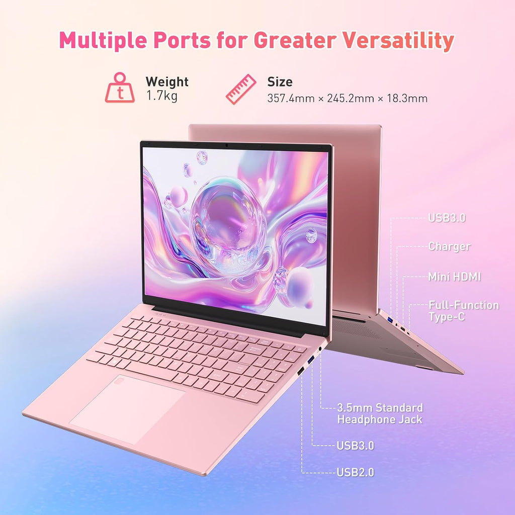 Auusda 16' FHD Traditional Laptop Computers, i3 Processor, WiFi 6 Bluetooth 5.3, Laptops Notebook for Home Office Study, Type-C, Backlit Keyboard, Fingerprint Unlock, Win11 Pro 16GB RAM 1TB SSD Pink
