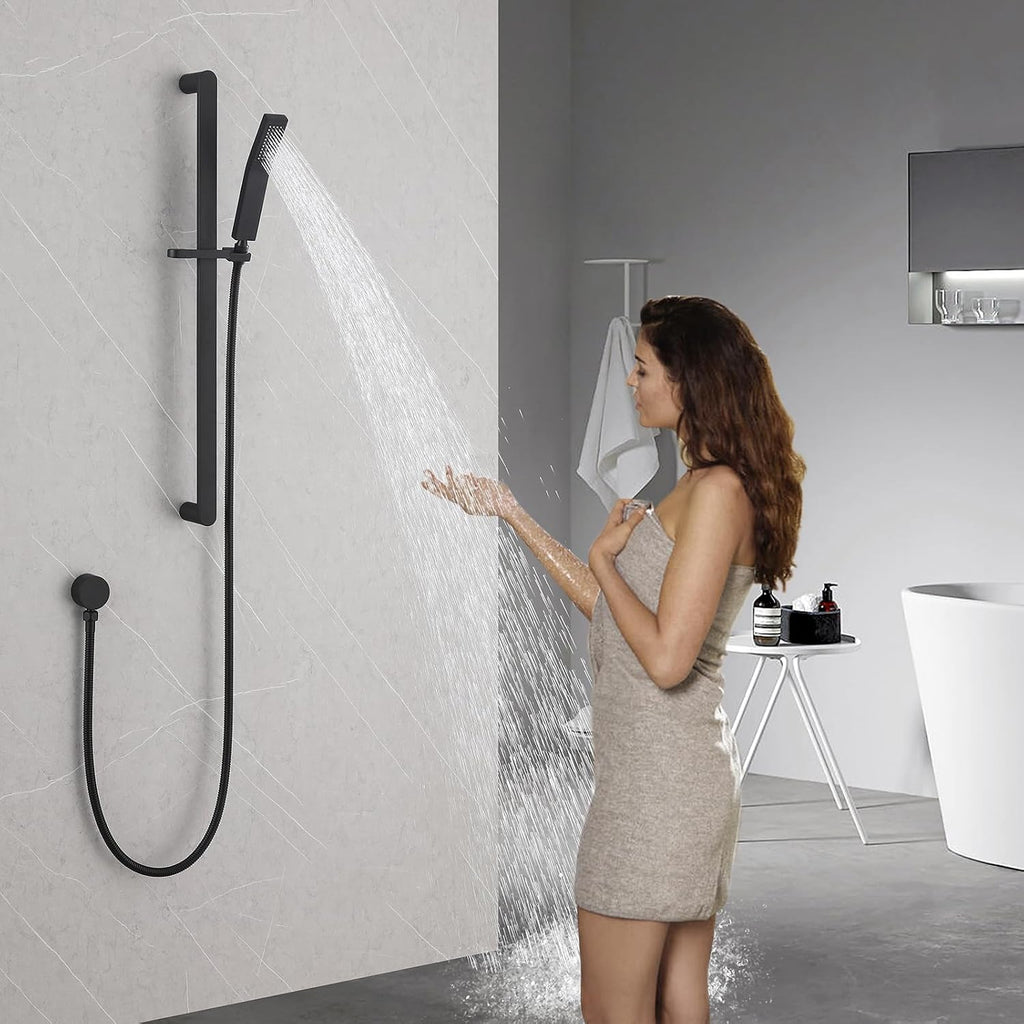 Shower Slide Bar Handheld Shower Head with Hose, Bathroom Showerhead with Handle Spray, High Pressure Shower Slide Bar Height Adjustable with 59.06 Inch Stainless Steel Hose Matte Black