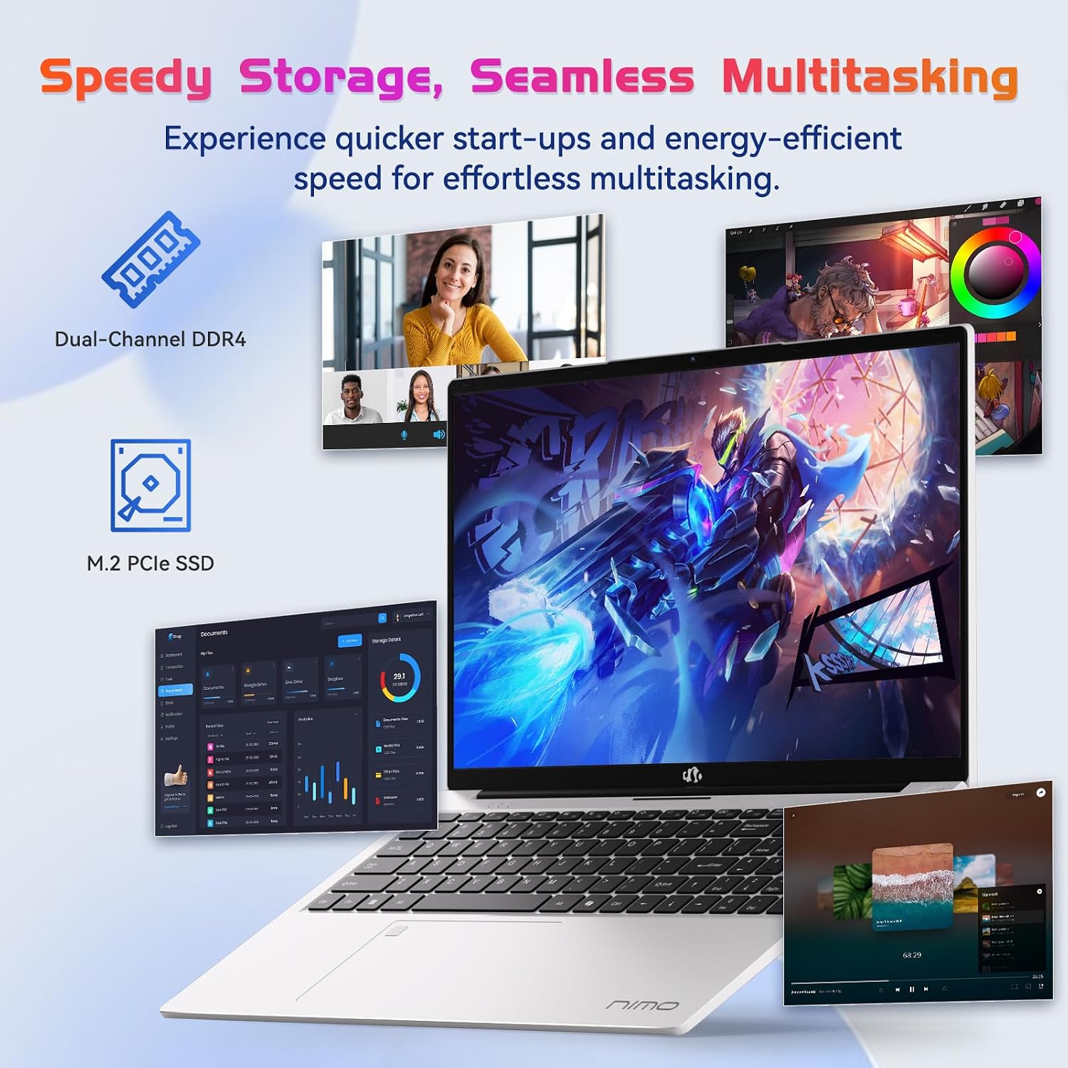 NIMO 17.3' IPS FHD Laptop, Intel 6 Cores i3-1215U 16GB RAM 512GB SSD (Beat Ryzen 5 7520U, Up to 4.4GHz) Computer with 65W Type C Backlit Keyboard Fingerprint, for Home Student and Business