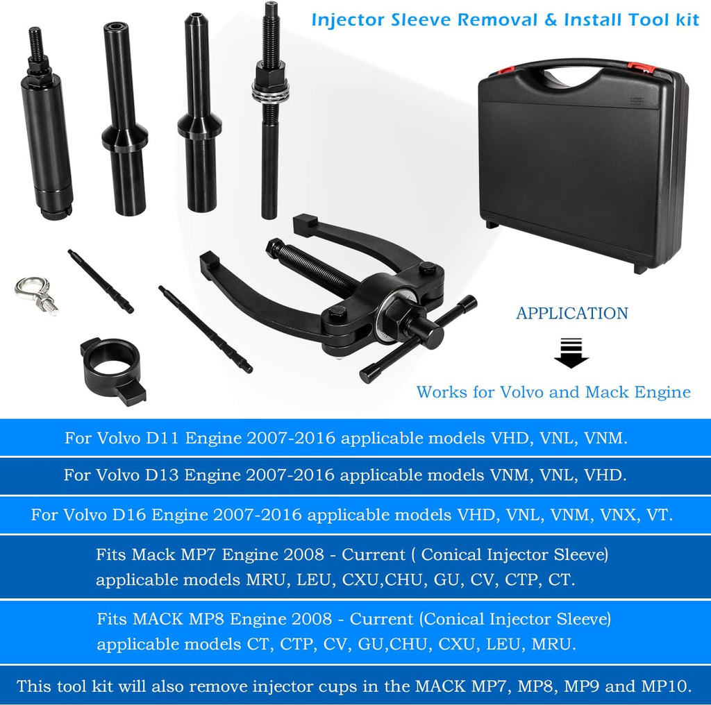 Danti Injector Cup Tools for Volvo d11 d12 d13 d16 FM12,for Mack MP7 MP8 MP10 Engine Injector Nozzle Cup Sleeve Tube Installer Tool Replces 88800387 9986174 88800196 (with Portable Box)