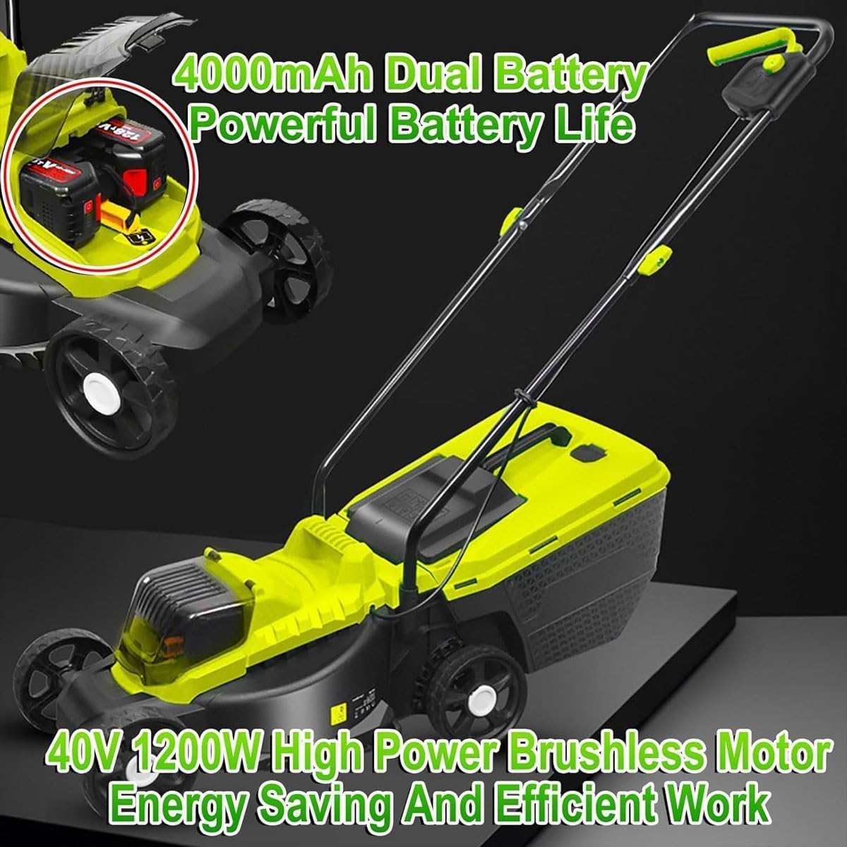 Electric Lawn Mower,1200W Cordless Roller Mulching Lawnmower with 2x4000mAh Batteries, 45L Grass Collection Box,32cm Cutting Width, 3 Adjustable Cutting Heights(30/50/70mm),for Garden Lawn