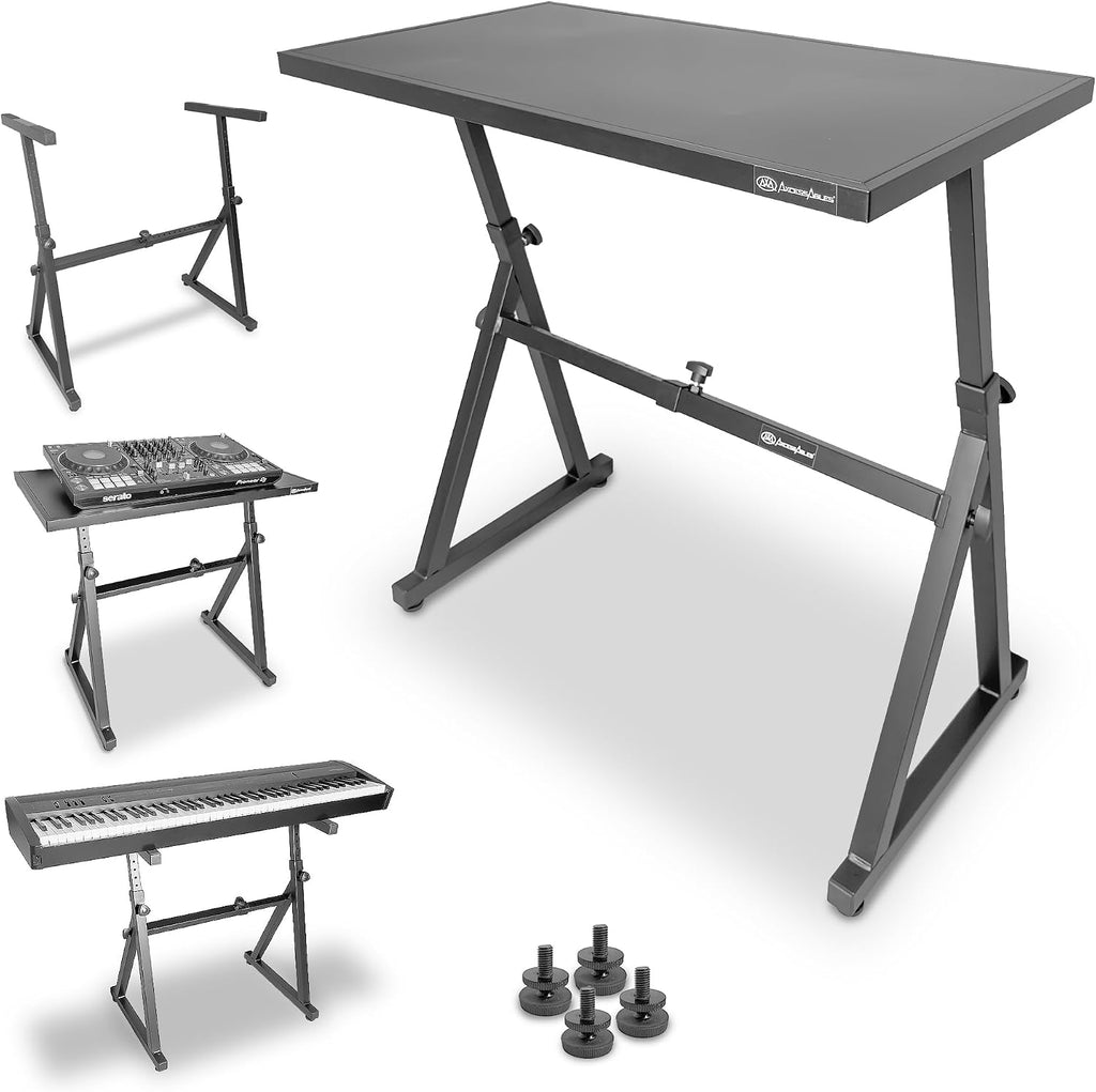 AxcessAbles Adjustable Piano Keyboard Stand and DJ Controller Desk – Removable 36'x19.4' Steel Tabletop, Height Adjustable Music Workstation for Mixers, Synths, Recording, and Live Performance