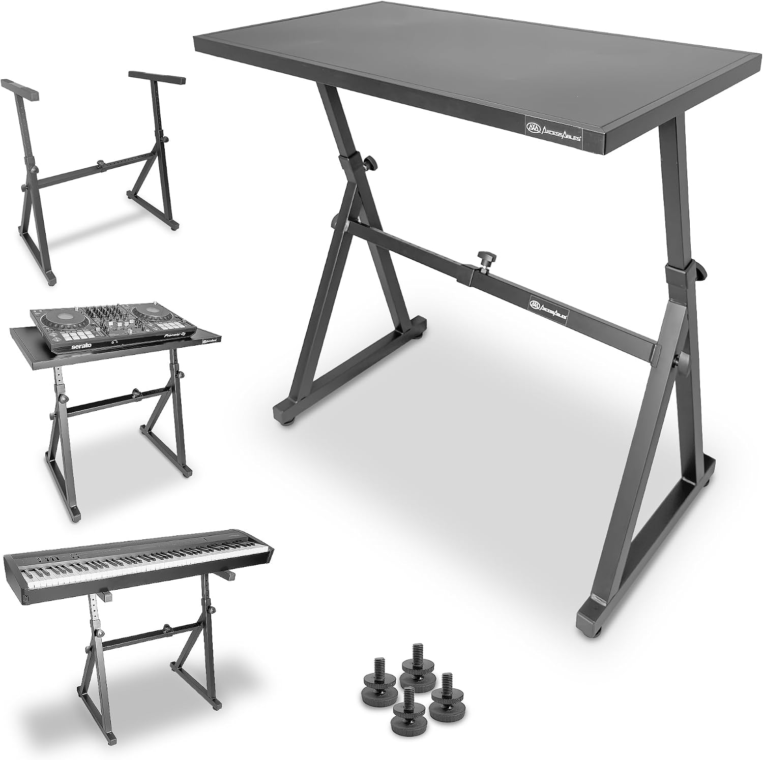 AxcessAbles Adjustable Piano Keyboard Stand and DJ Controller Desk – Removable 36'x19.4' Steel Tabletop, Height Adjustable Music Workstation for Mixers, Synths, Recording, and Live Performance