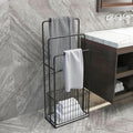 Bathroom Freestanding Towel Rack with Dirty Clothes Basket - Wrought Iron Study Shelf Hotel Storage Rack - Floor Standing Towel Rail (Black)