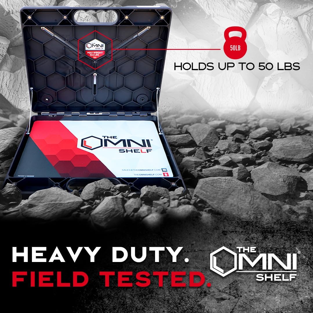 The OmniShelf Portable Workstation, Magnetic Toolbox, Laptop Stand w/ 50 lb Capacity, Hands Free Workstation, Attach to HVAC, Trucks, Walls, Poles etc. (Model # OSO1 - Magnets)