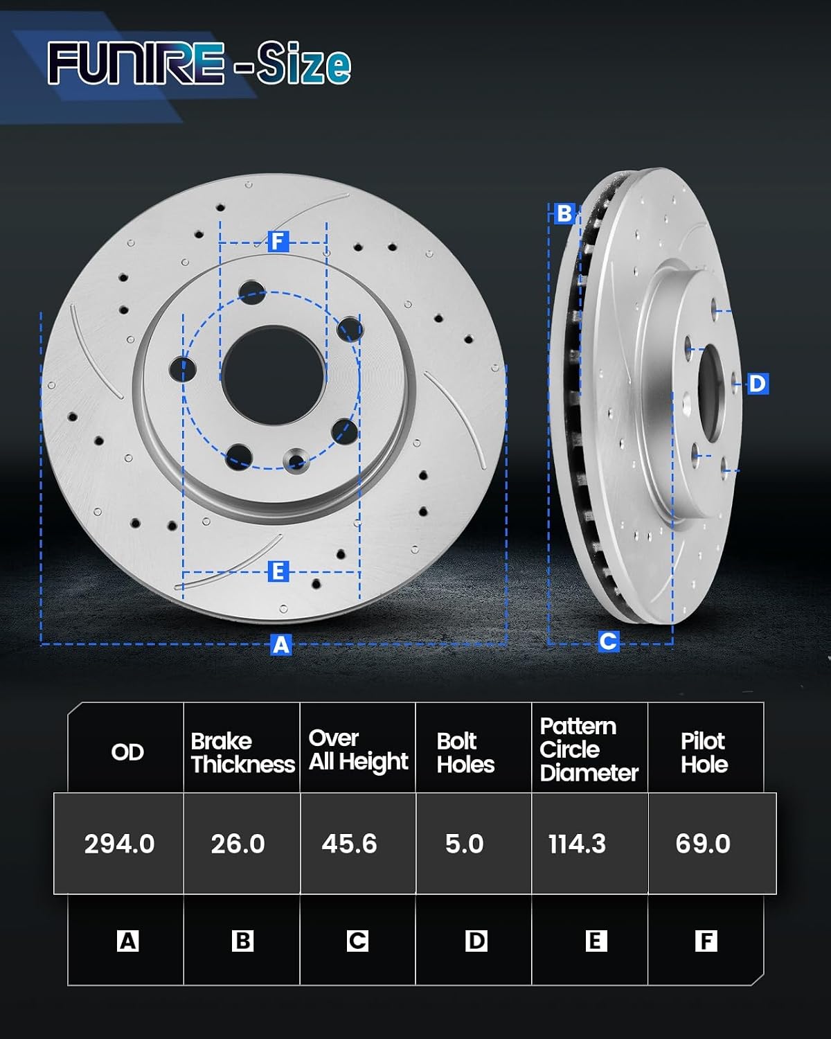 Front Brake Kit, Brake Rotors Brake Pads Compatible with 2007-2017 Jeep Patriot/Compass, 2011-2023 Mits- Outlander Sport| Geomet Coated |294mm(11.6in)|53038 & D866-7741 |Front Brake Rotors