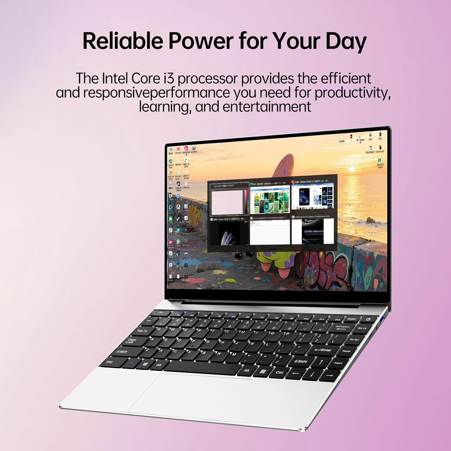 2026 Latest 14'' Laptop Compatible with Windows 11, i3-6100U Processor, 8GB RAM, 256GB SSD, 32GB+2TB Expandable, 1080p FHD IPS Display, USB3.2 Gen1, WiFi5, Bluetooth5, Mini-HDMI, TF Card Slot, Silver