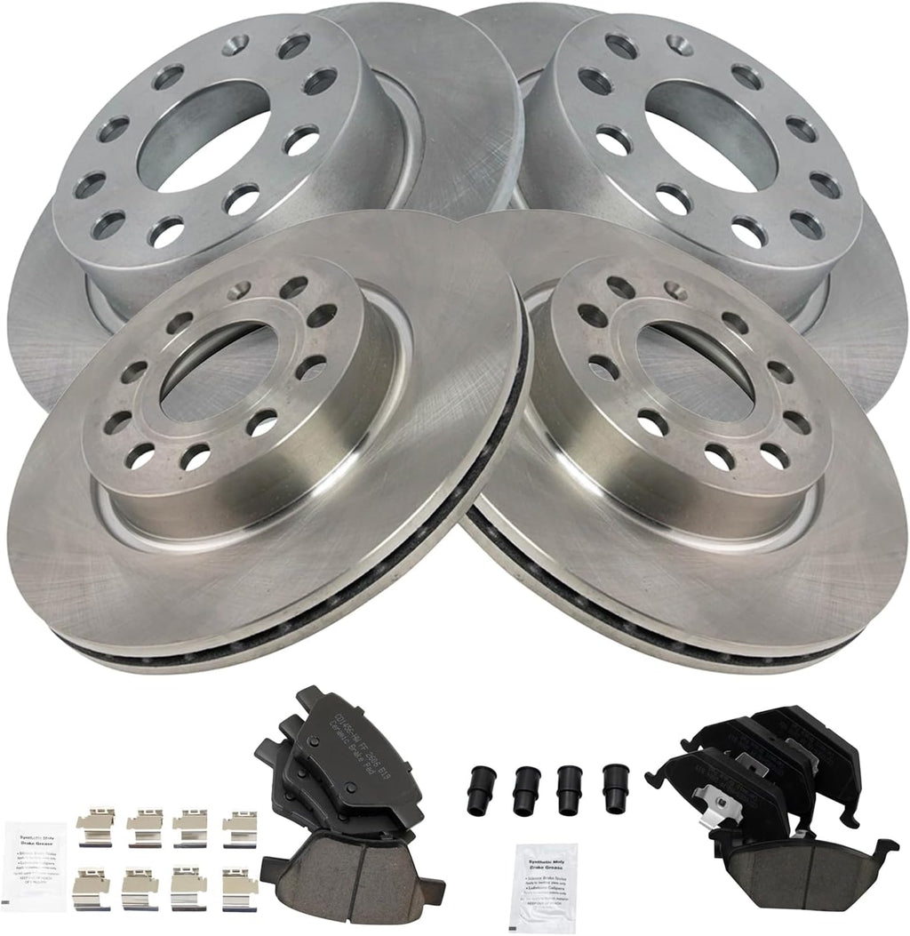 TRQ Front and Rear Brake Pad and Rotor Set Ceramic Compatible with 2011 Volkswagen Jetta