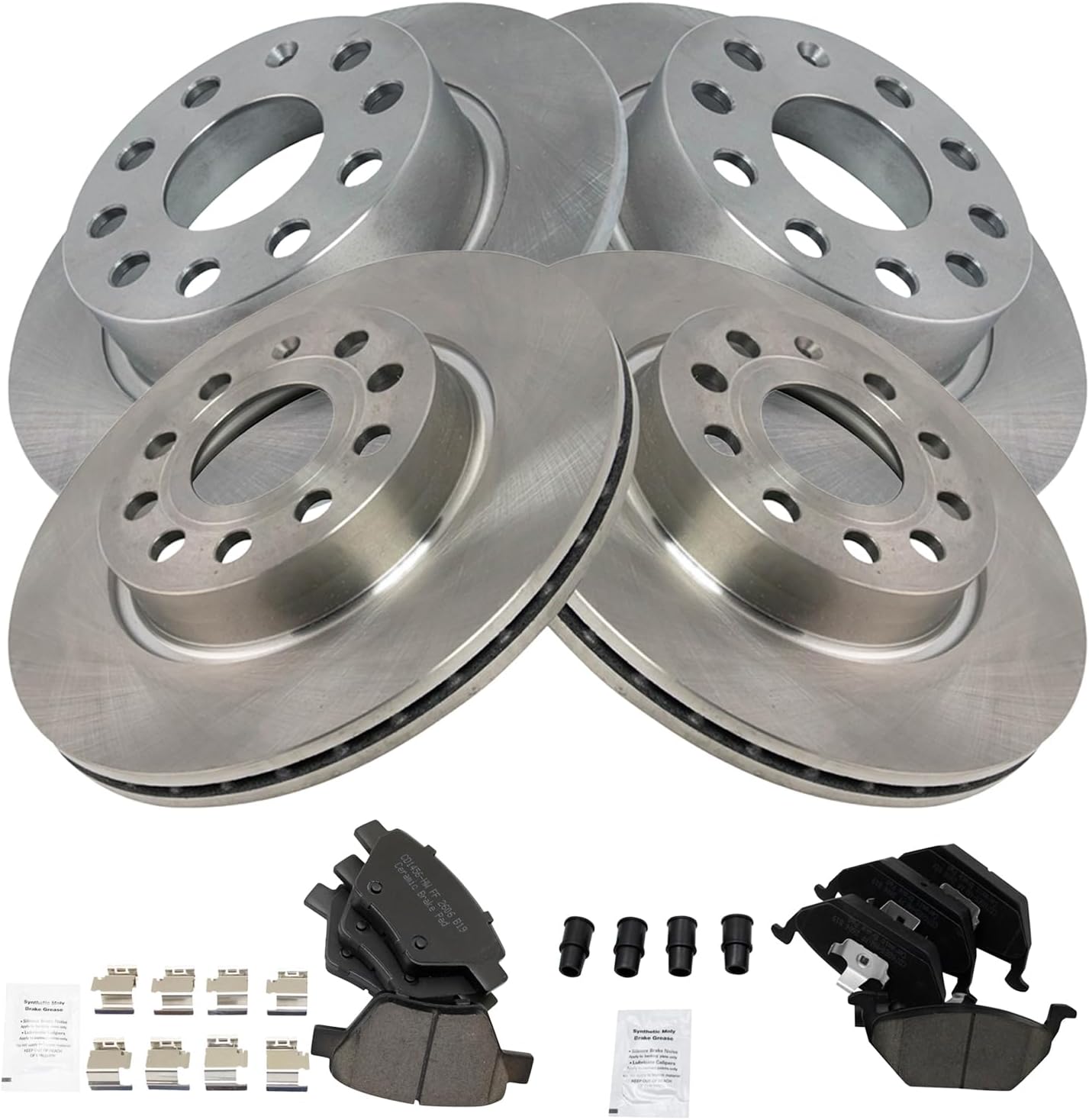 TRQ Front and Rear Brake Pad and Rotor Set Ceramic Compatible with 2011 Volkswagen Jetta