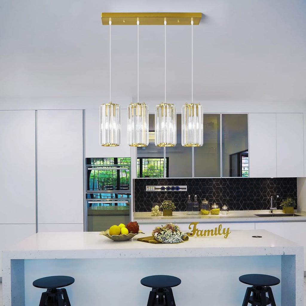 Gold Pendant Lighting Modern Pendant Light, Mini Crystal Chandeliers,Adjustable Pendant Light Fixture for Kitchen Island Dinning Room Corridor Bedroom(Gold 4-Light)