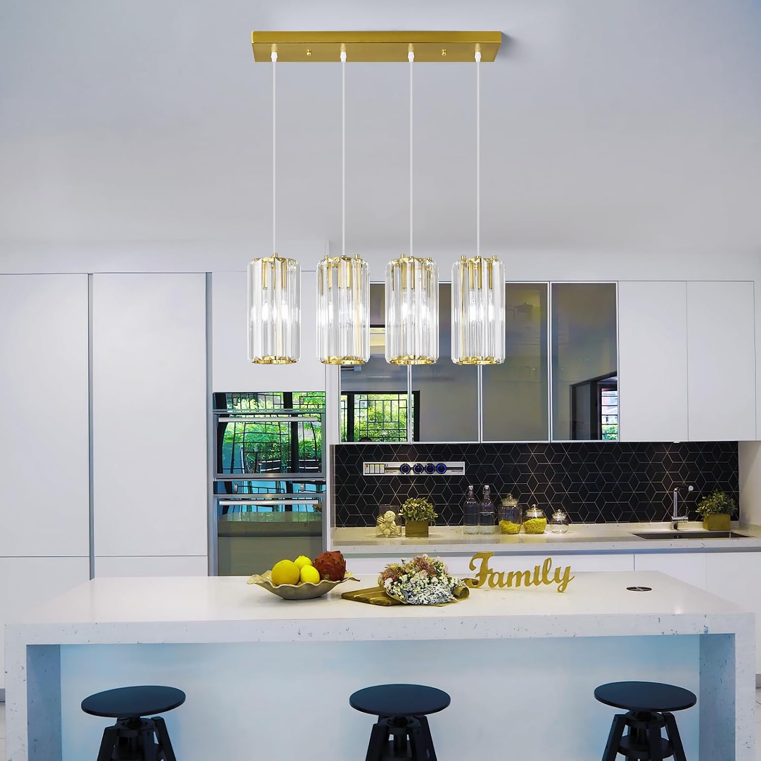 Gold Pendant Lighting Modern Pendant Light, Mini Crystal Chandeliers,Adjustable Pendant Light Fixture for Kitchen Island Dinning Room Corridor Bedroom(Gold 4-Light)