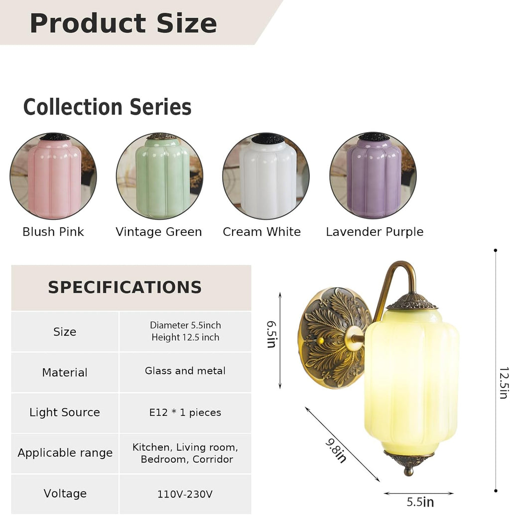 2-Pack Antique Gold Milk Glass Wall Sconce - Vintage Green Shade & Brass Finish Base - Indoor Wall Lighting Fixture for Living Room, Bedroom, Bathroom, Hallway, Entryway (2 Pack/Green)