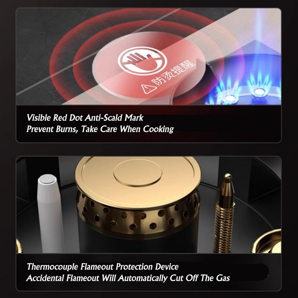 NIKKHO Gas Stove 2 Burners,NG/LPG Convertible,Built-in Black Glass Gas Hob with Flame Failure Protection,Fire Power 5.2KW/17742.4BTU,Desktop/Embedded (Color : NG)