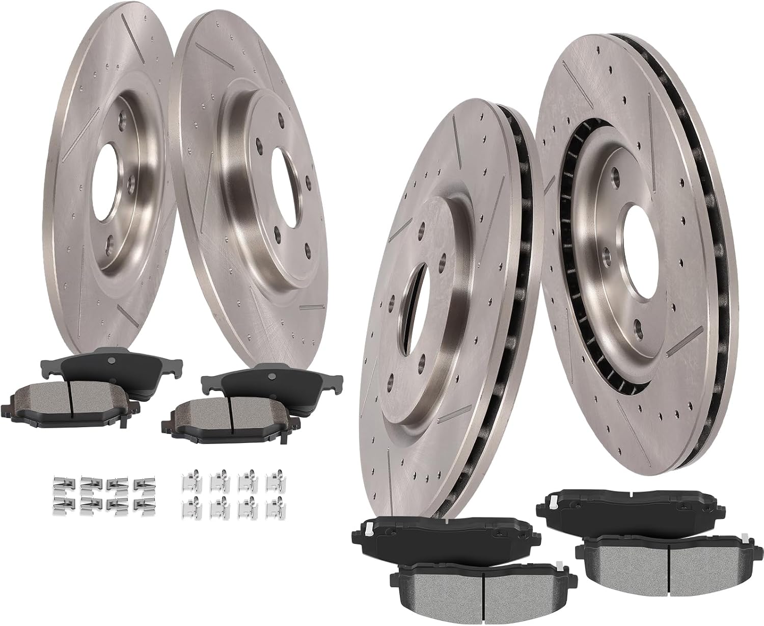 SCITOO Brake Kit For Chrysler For Town & Country 2012-2016,For Dodge Grand Caravan/For Journey 2012-2020 Front Rear Drilled & Slotted Disc Brake Rotor Semi Metallic Brake Pad 53068;53069;D1589;D1596