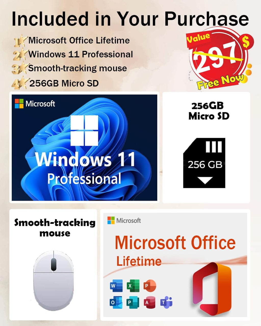 HP 14'' Business Laptop Computer - Windows 11 Pro & Microsoft Office Lifetime License, Intel Processor N150, 14 inch HD Laptop, AI-Powered, 12 Hr Batter (8GB RAM | 128GB UFS | 256GB Extend Micro SD)