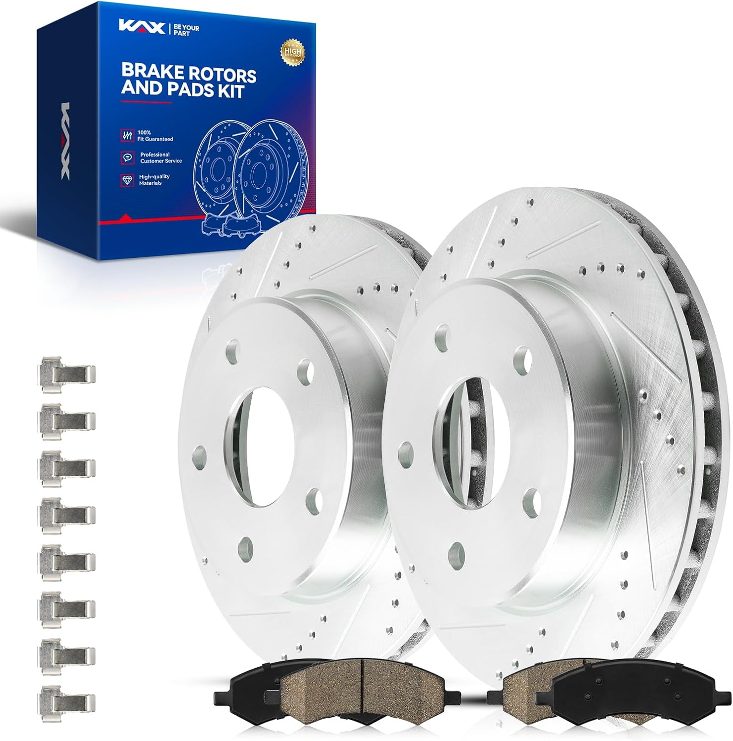 KAX Front Rotors and Brake Pads kit for Dodge Dakota, for MITSUBISHI Raider, Ram Dakota, Drilled and Slotted Disc Brake Rotor Ceramic Brake Pads Replacement (#53025+D1084, 12.28inch, 312MM)
