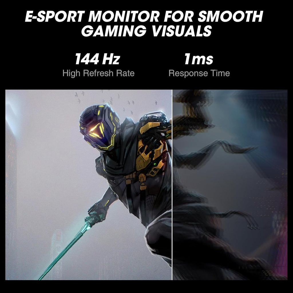 KOORUI 27-inch Gaming Monitor 144Hz QHD(2560 x 1440p) 2K, 1ms, DCI-P3 90% Color Gamut, Adaptive G-Sync, FreeSync Premium, HDMI x 2, DisplayPort, 27E1QA
