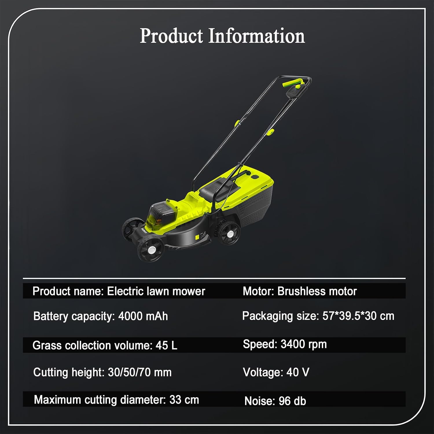 Electric Lawn Mower, 3400 RMP High Speed Cutting, with 45l Large Grass Box, 30/50/70 Mm 3 Adjustable Cutting Heights, Push Lawn Mower for Lawn Mowing Park Landscaping Etc.