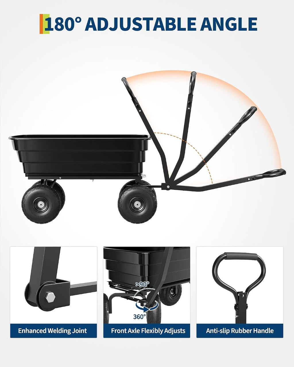 GarveeLife Poly Dump Cart - Heavy Duty 1200lbs Garden Cart with Quick-Release Dumping 13' Tires, Utility Wagon for Yard Work, Landscaping, Gardening