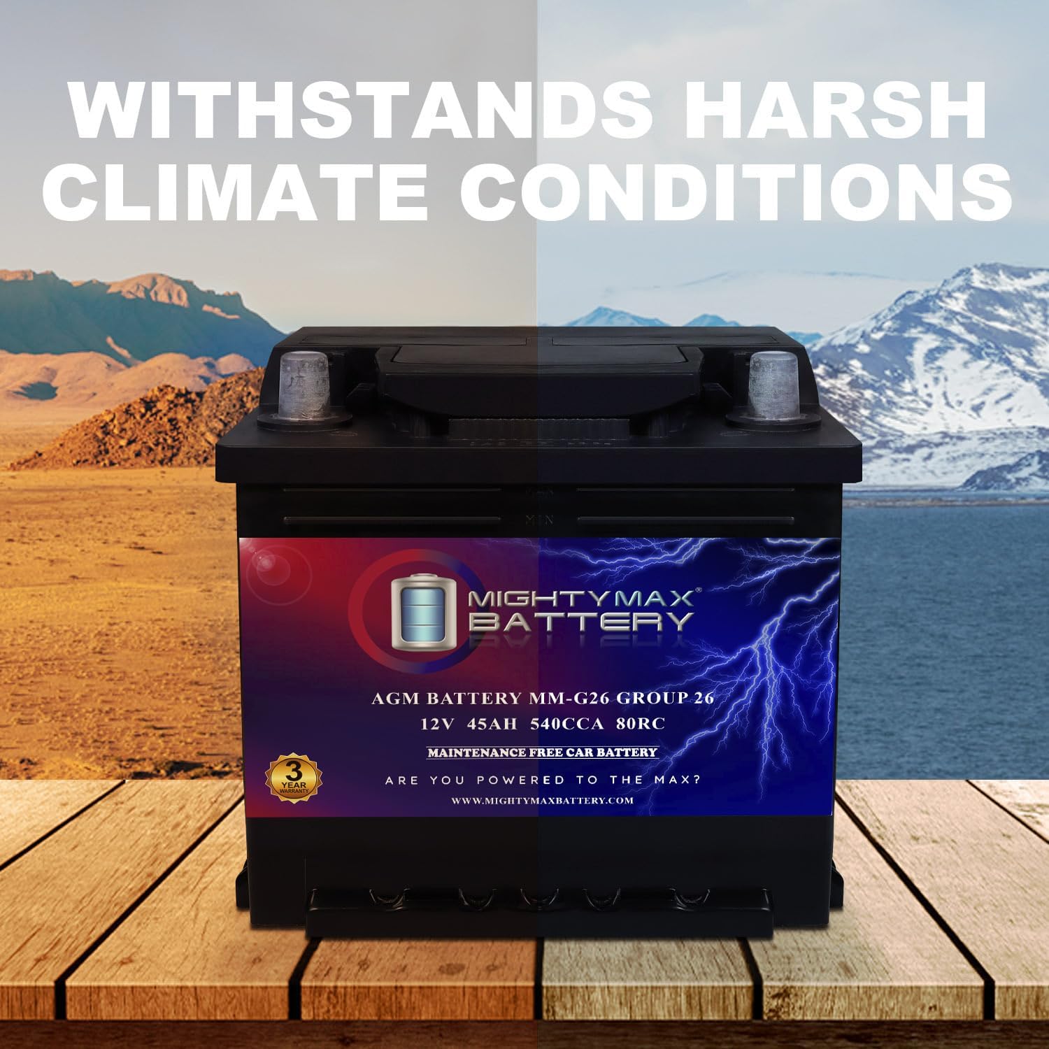 Mighty Max Battery MM-G26 BCI Group 26 12V 45AH, 80RC, 540 CCA, Rechargeable SLA AGM Battery