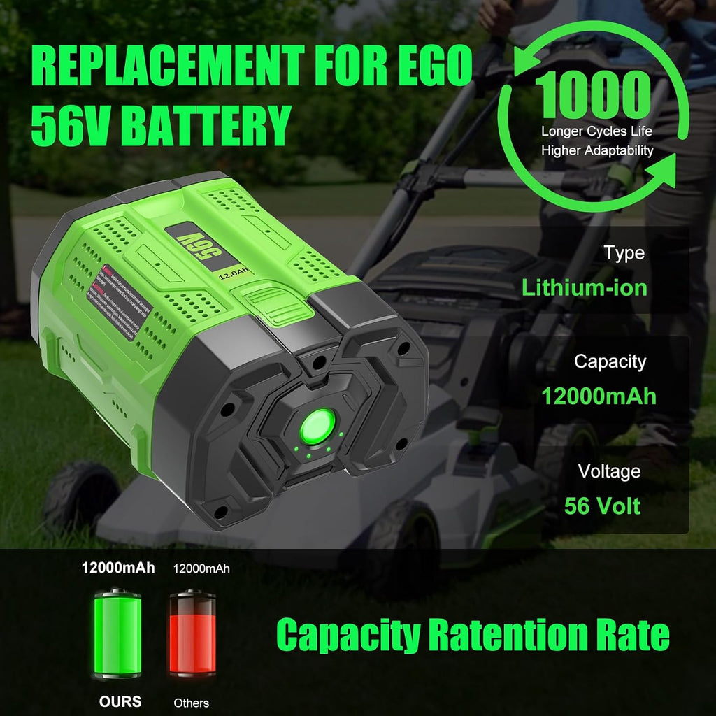 Enermall 2Pack 56V 12000mAh Replacement Battery for EGO 56V Battery BA2800T Compatible with EGO 56 Volt Battery Tools Lawn Mower Leaf Blower