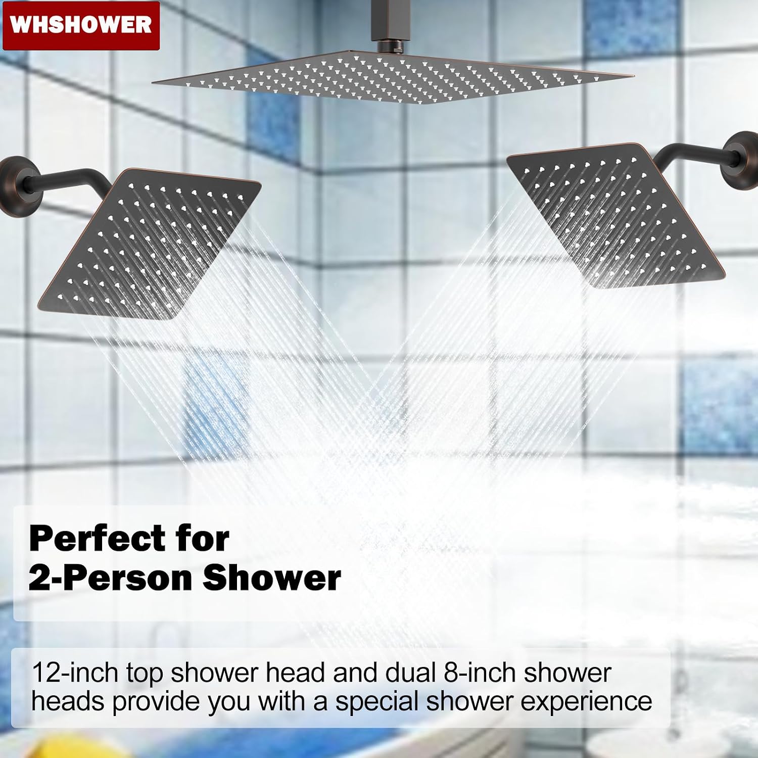 12'+8'+8' Triple Shower Heads Shower System Oil Rubbed Bronze Body Jets Shower Set with Handheld Sprayer and Temperature Display Valve,Full Body Shower System